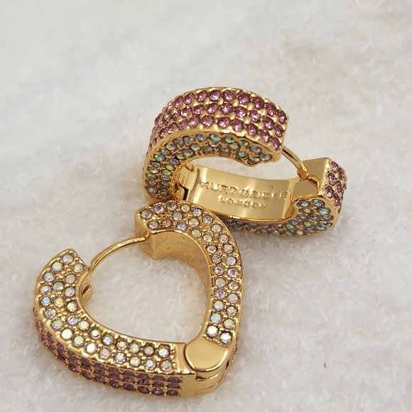 Kurt Geiger Jewelry - Kurt Geiger London Pave Heart Huggie Earrings Gold Pink Crystal Y2K Glam
